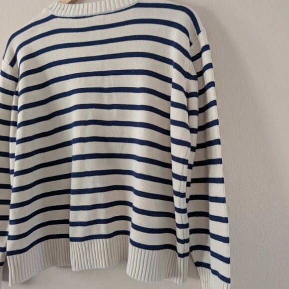 St. John's Bay Navy White Stripe Sweater Brown Boucle Heart Cottagecore Size PXL - Picture 10 of 13